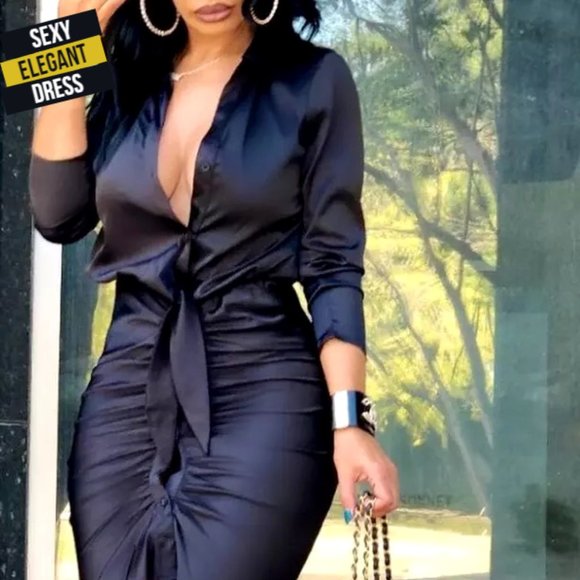 Dresses & Skirts - Women’s Elegant Sexy Satin Lace Up Dress